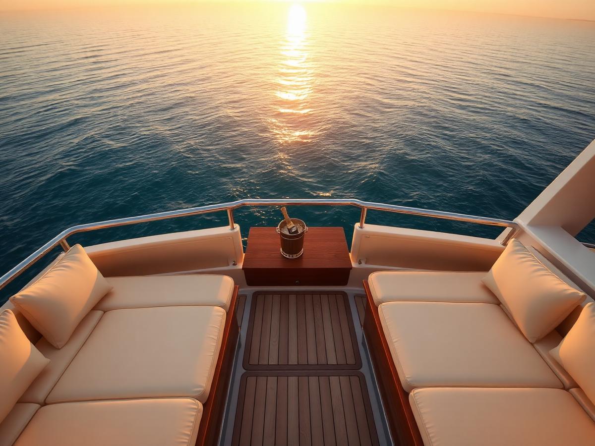 Private yacht deck at golden hour