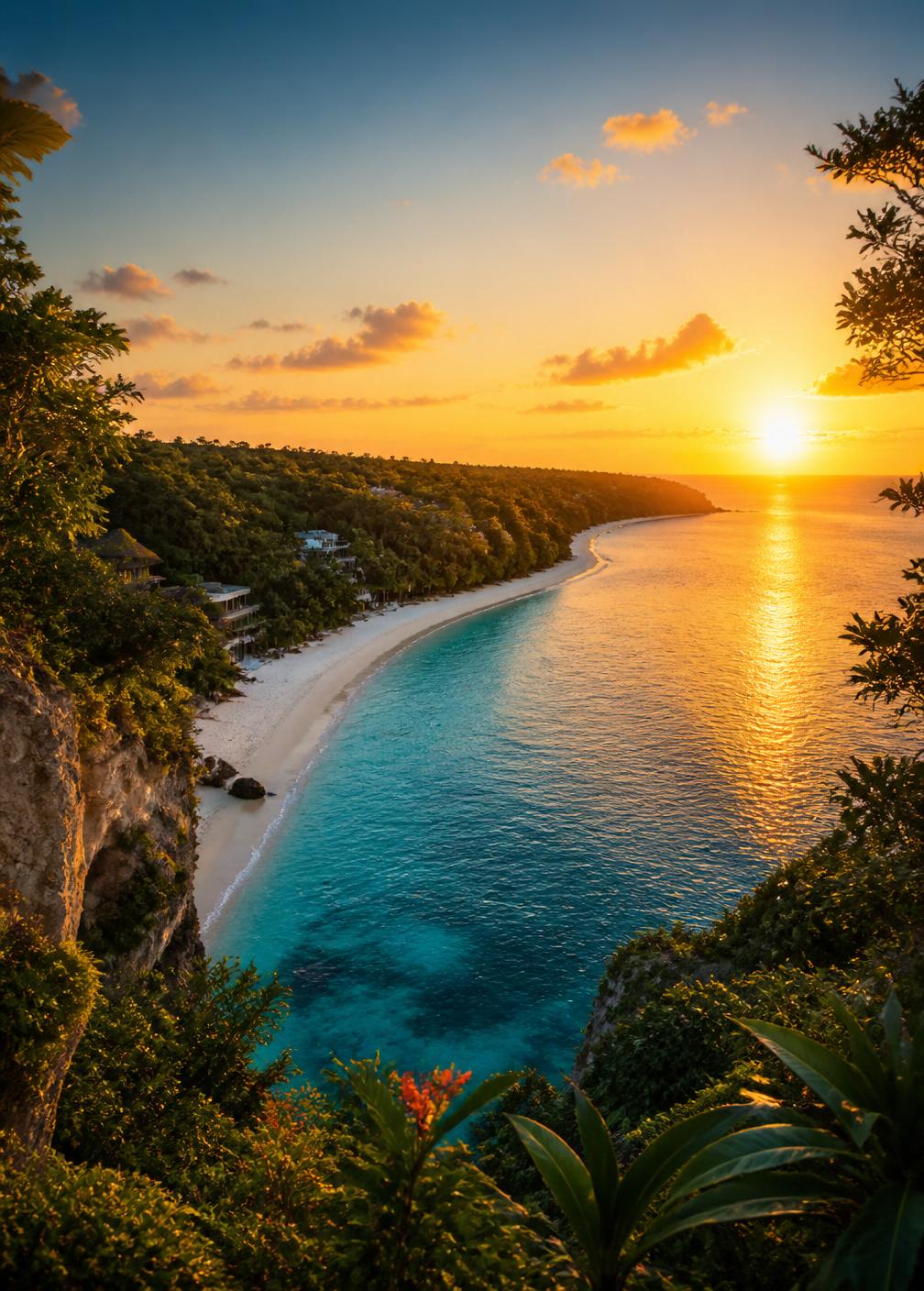 Jamaican coastline at sunset