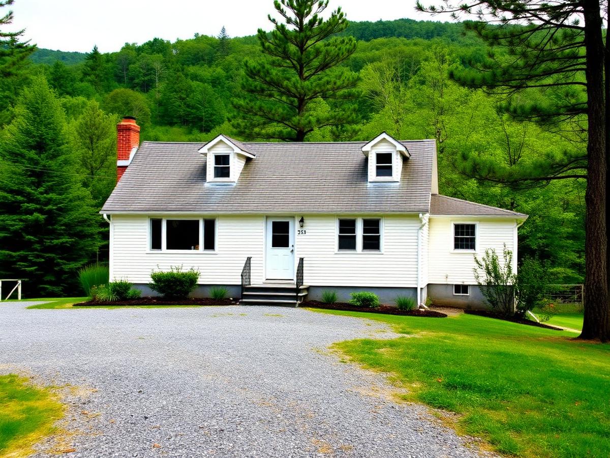 Cape cod style home surrounded by pines in Monticello, Sullivan County, New York