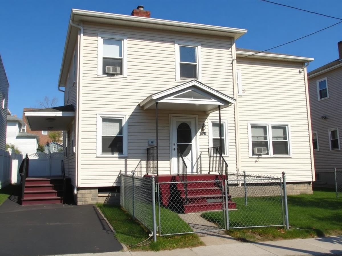 Two-family house with a front porch in Port Chester, Westchester County, New York
