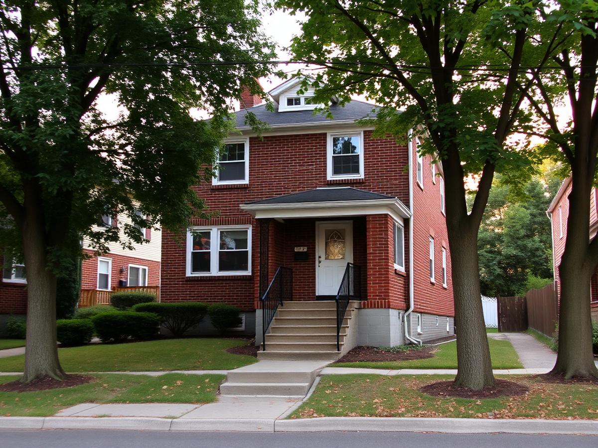 Brick colonial home on a tree-lined street in Yonkers, Westchester County, New York